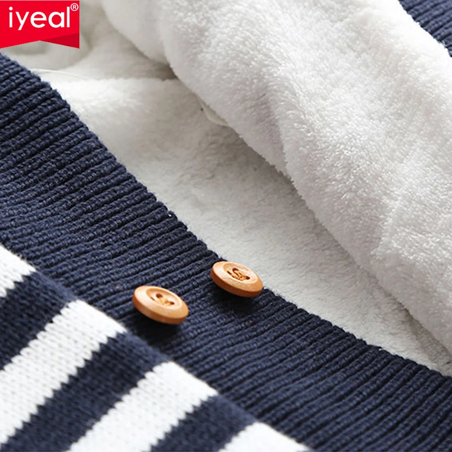  IYEAL Newborn Autumn Baby Rompers Thickened Winter Striped Hooded Knitted Sweater Warm Overalls Fle