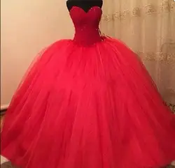 2017 новое поступление сильно бисероплетение красный бальное платье пром dress без бретелек с шеи паффи пром платья горячие продажа