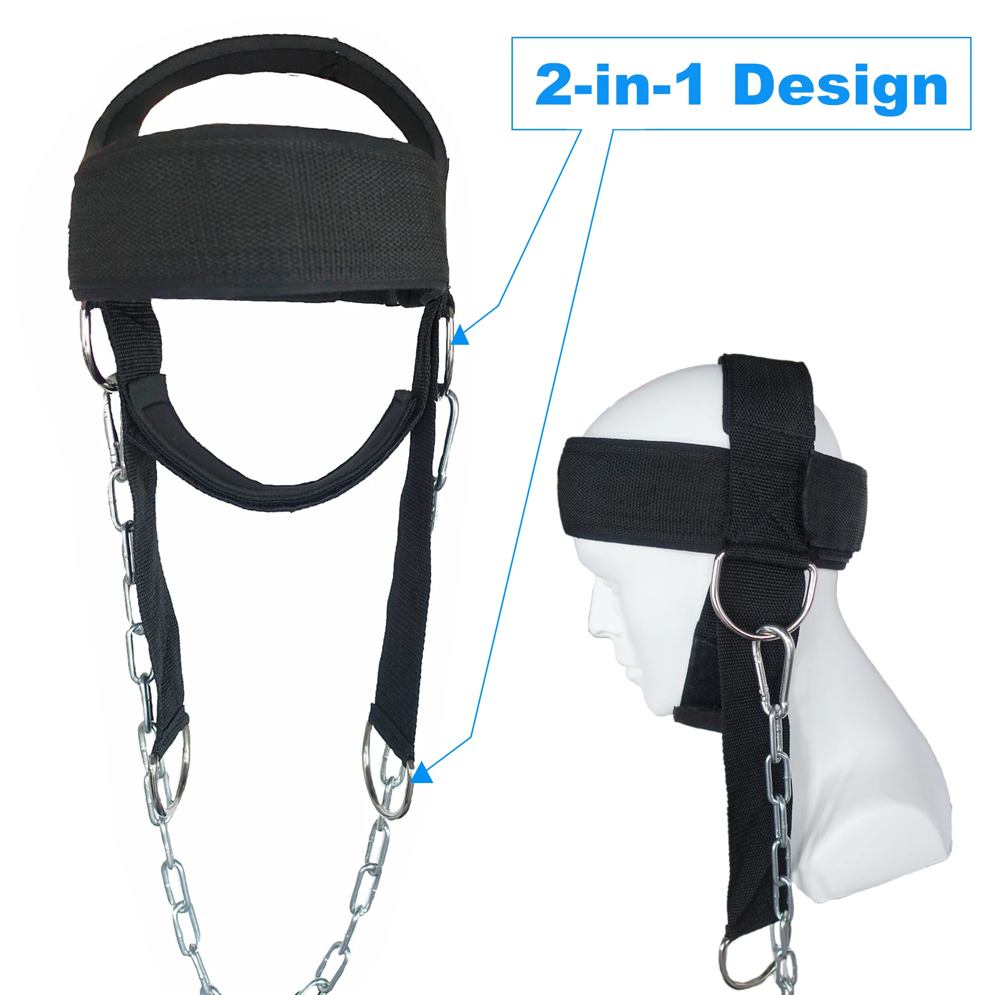  Head Neck Lifting Strap with Chain Adjustable Head Harness Neck Trainer for Home Gym Weightlifting 