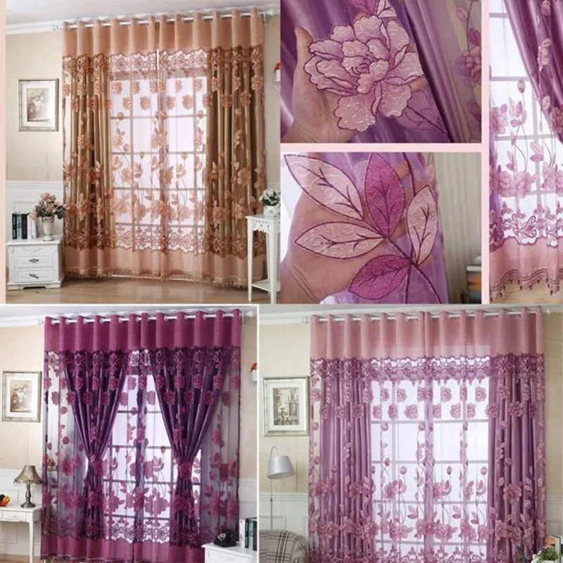 

2017 New 250cm*100cm Print Floral Voile Door Curtain Window Room Curtain Divider Scarf
