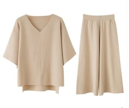 

GETSRING Women Set Two Piece Set Wide Leg Pants Knitted Suit Long Sleeved Two Piece 2018 New Chic Women Sets Clothes 2 Pcs Set