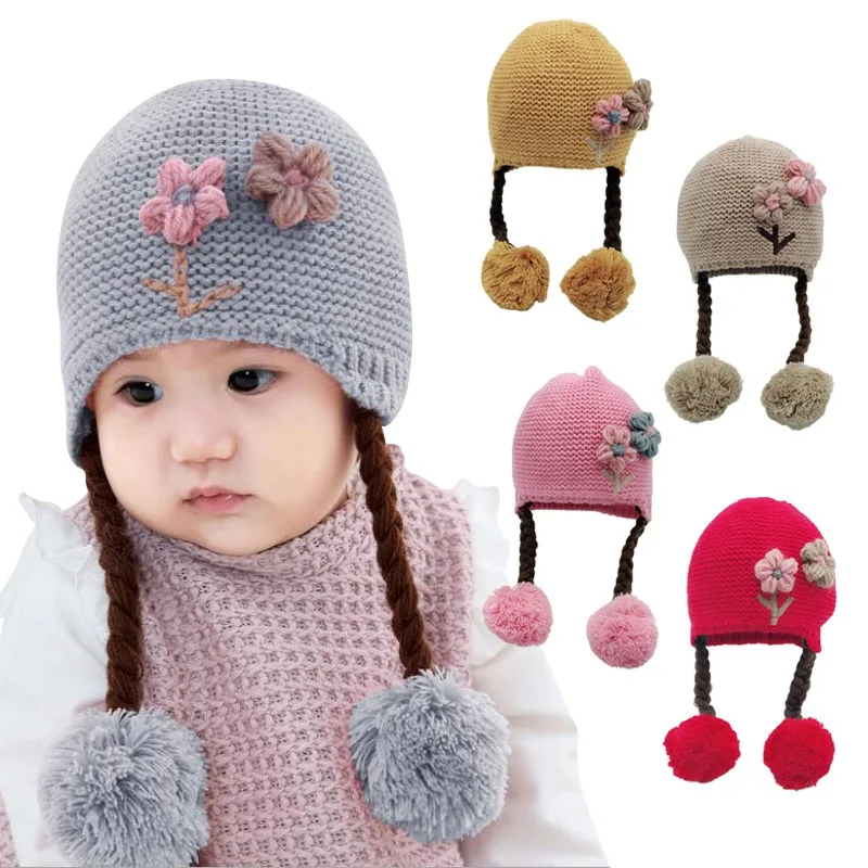 Newborn Baby Toddler Knit Hat Flower Baby Cap Infant Girls Bonnet Cute Hats Soft Cotton Newborn Baby Photo Props 6-24M