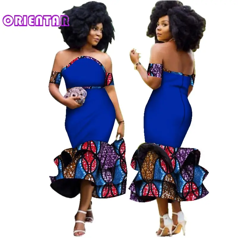 Fashion African Clothes for Women Strapless Fashion Ankara Dresses African Print Ruffle Mermaid Dress for Evening Party WY2923 african robe