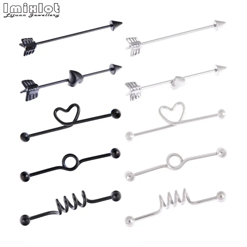 Комплект из 2 предметов, черный Нержавеющая сталь штанга industrial Straight стрелка для пирсинга бар ушной хрящ Хеликс Сережки для пирсинга тела ювелирные изделия