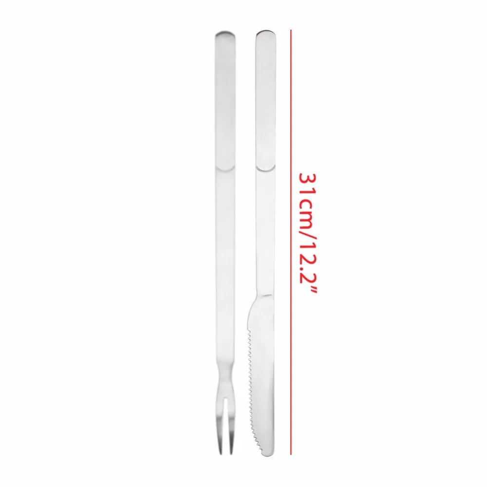 Stainless Steel Skewers Flat Meat BBQ Skewers Forks And Knives Outdoor BBQ Barbecue Grill Accessories Roasting Fork Espeto Inox