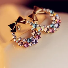 Free Shipping 10 mix order New Fashion Imitation Colorful Rhinestone Bow font b Earrings b font