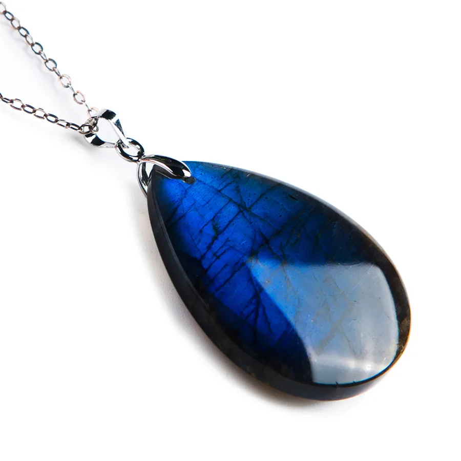 

GenuineNatural Blue Lights Labradorite Gems Stone Crystal Women Suspension Pendant Bead 38x31x8mm