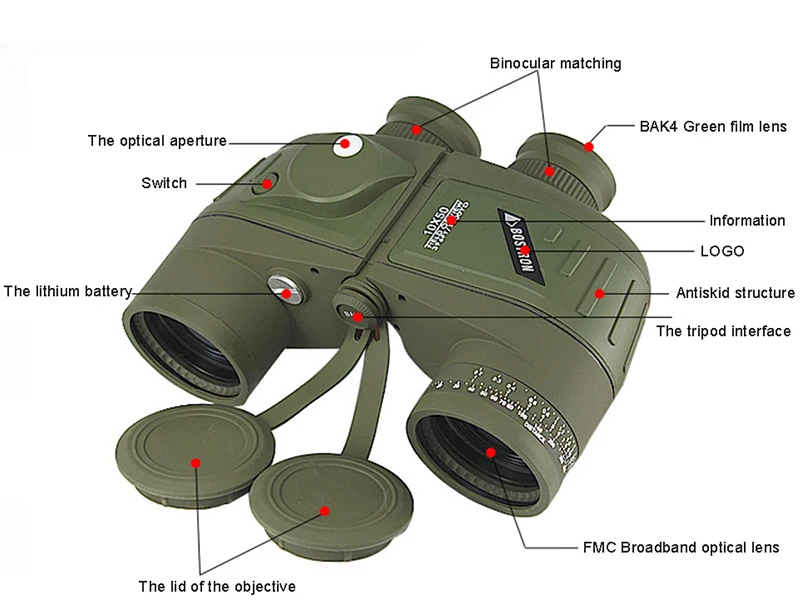 Германия военный HD мощный компас в диапазоне Бинокль Профессиональный Водонепроницаемый морской 10x50 зум бинокулярный телескоп для Vovage