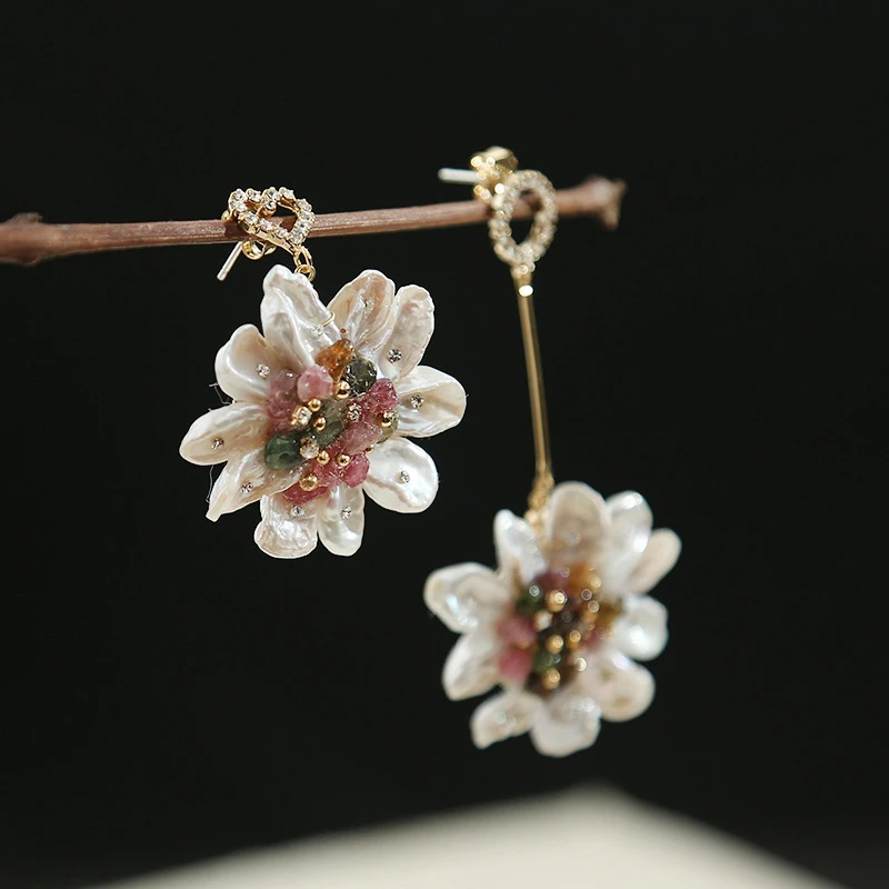 

2019 Fashion Hand Made Natural Pearl Bixi Sunflower AB drop Earrings for women Wedding lotus fun