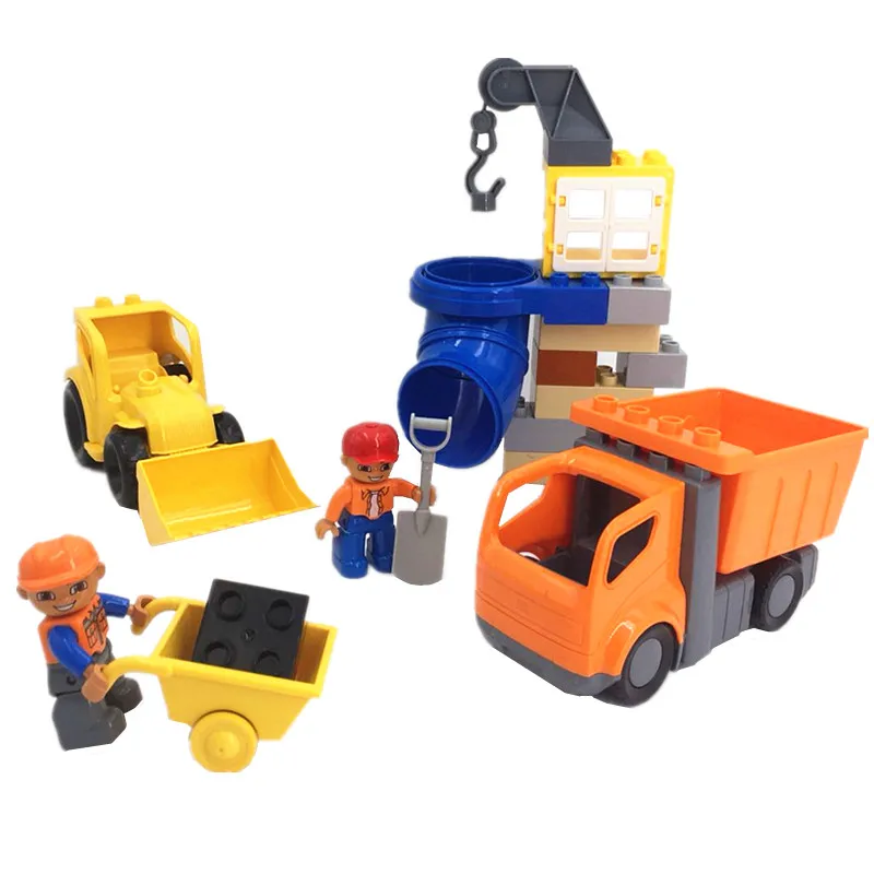 

Diy Busy Construction Site Dumptruck Excavator Car Building Blocks Brick Baby Toys for Children Compatible with L Brand Duploe