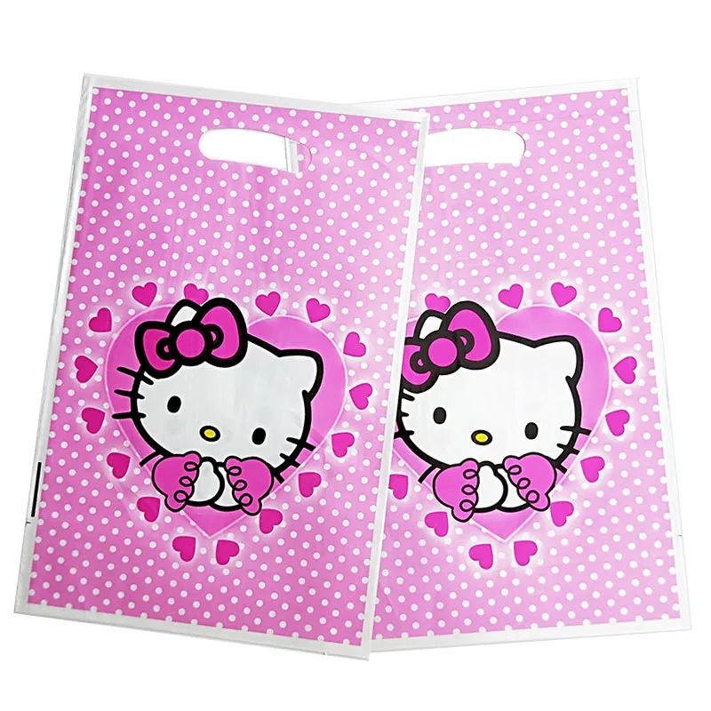 10/20pcs 16.5*25cm Plastic Gift Bag Pink Kitty Cat Princess Loot Bag
