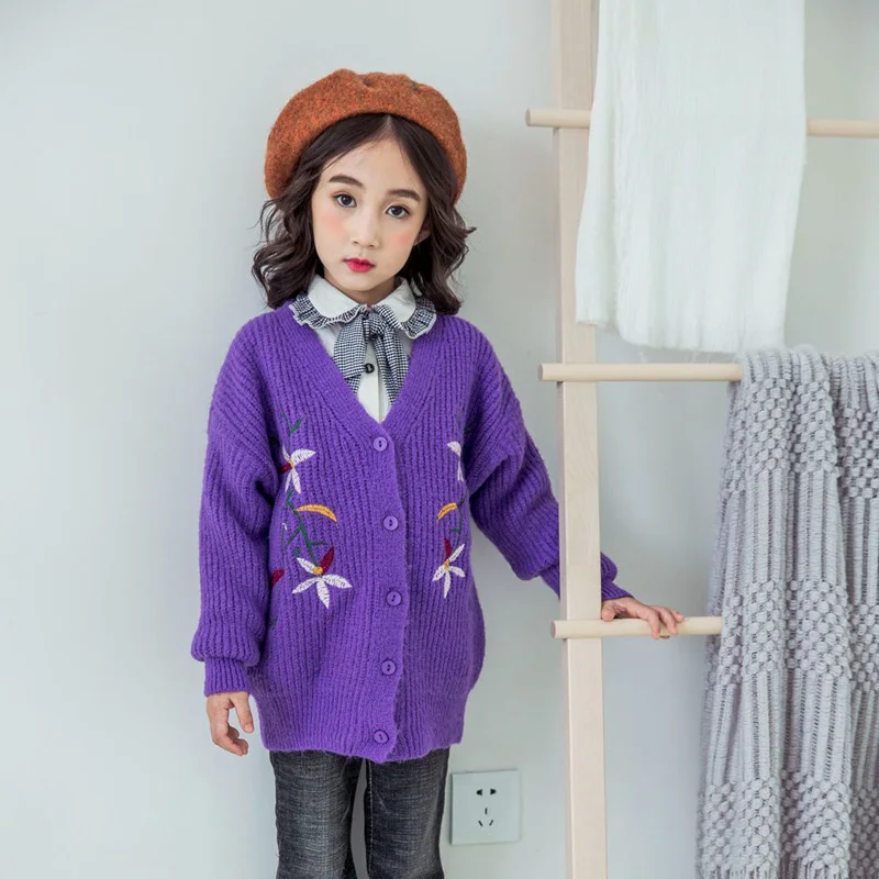 WOTTAGGA 2019 Spring Toddler Kid Girls Clothes Knitted Embroidered Flower Sweater Cardigan Coat Tops