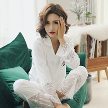 Женские шелковые пижамы, сексуальные, с длинным рукавом, вискоза, Твинсет, весна-лето, кружевные пижамные комплекты, женские пижамы