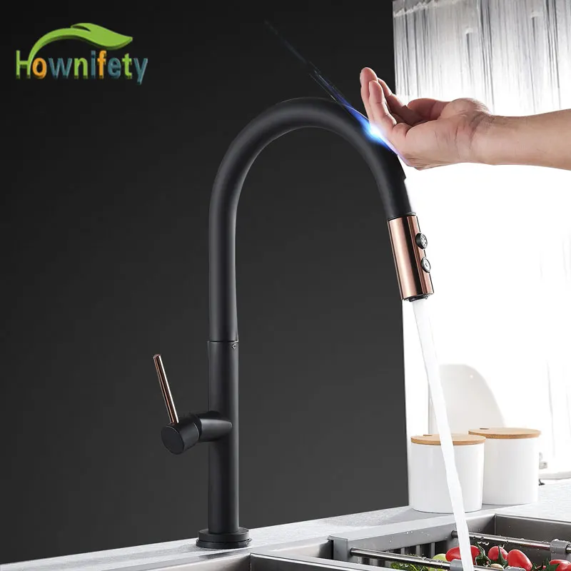 

Black white matching rose gold Kitchen Sensor Faucet Hot & Cold Mixer Tap Sense Crane 2 Functon Modes Pull out Spout Modern