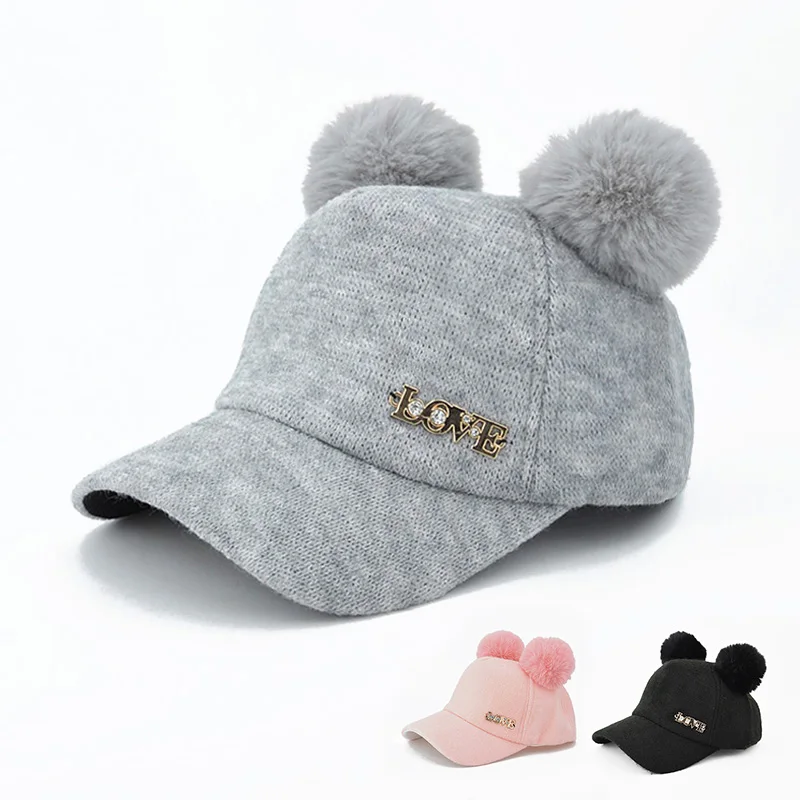 

Pompom Winter Baseball Cap Hat For Kids Warm Girl Boy Hat Cute Children Toddler Hats Muts Meisje Winter Autumn Bonnet Enfant