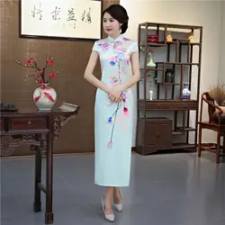 Новое поступление Женские китайские традиционные платья с цветочным принтом Qipao воротник-стойка тонкий ручной Кнопка Cheongsam Плюс Размер M-3XL