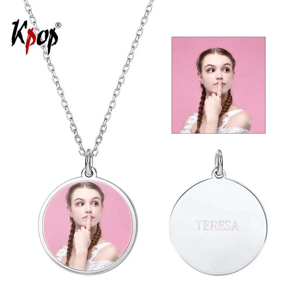Kpop Personalized Custom Engraved Picture Pendant Necklace Anniversary Love Gifts 925 Sterling Silve Round Photo 6280B | Украшения и