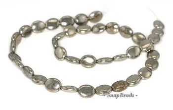 

10x8mm Palazzo Iron Pyrite Gemstone Flat Oval 10x8mm Loose Beads 15.5 inch Full Strand (90145012-404)