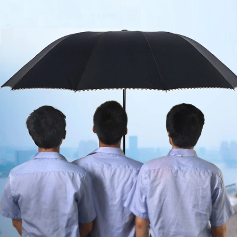 Super Large 125cm Rain Umbrella 10 Rib Firm Windproof Men Umbrella High Quality Pongee 3 Folding