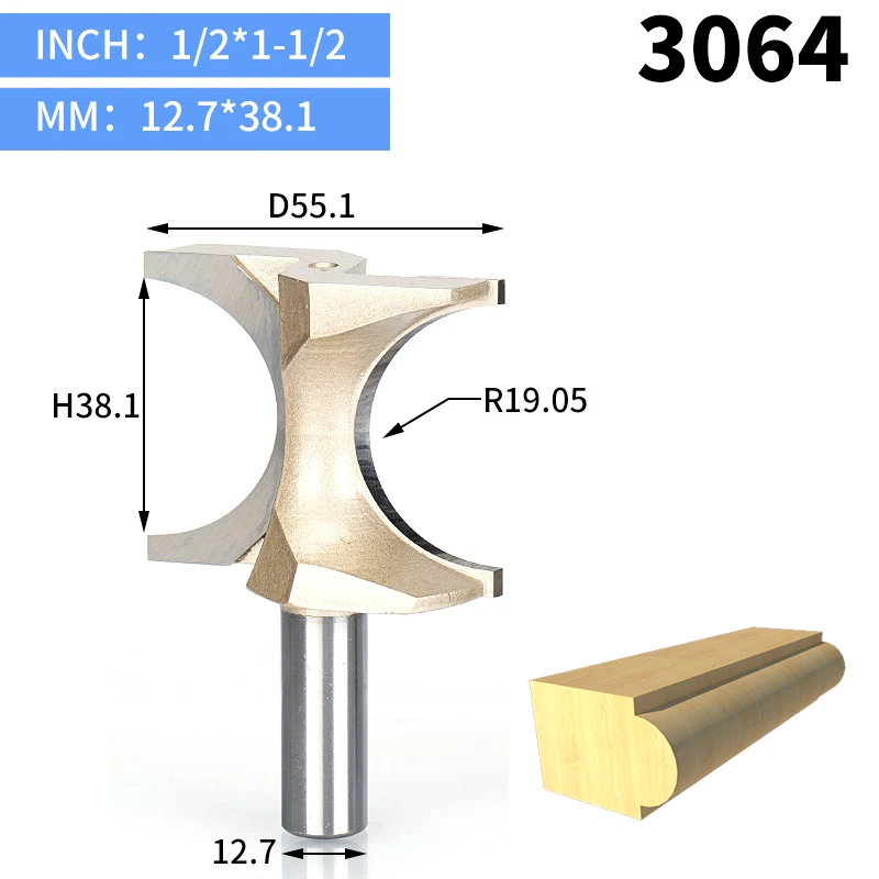 HUHAO 1 шт. 1/" хвостовик полукруглый бит 2 Флейта концевая фреза для дерева без подшипник, деревообрабатывающий инструмент фреза - Длина режущей кромки: 3064