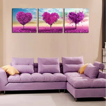 

3 Sets Purple Loving Heart Trees Canvas Painting Large HD Modular Pictures Painting Wall Pictures For Living Room Unframed