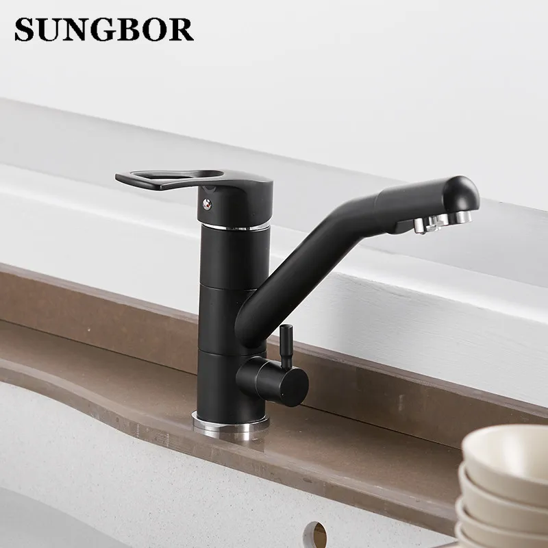  Dual function 3 way water filter Black kitchen faucet marble pure water kitchen faucet 3 way functi - 32916923003