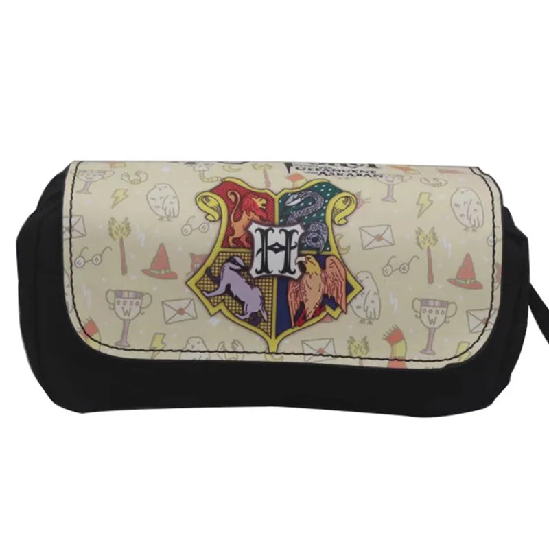 2018 New Harry Potter Pencil Case PU Leather Canvas Makeup Bag Zipper Pouch Students Stationery Pouch Animation Cosmetic Bags