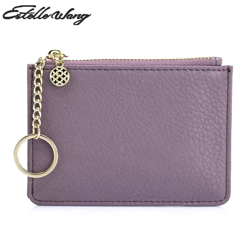 

New Genuine Leather Women Mini Wallet Simple Japanese Purses Cowhide Leather Color Coin Pure Credit Card Holder With Metal Ring