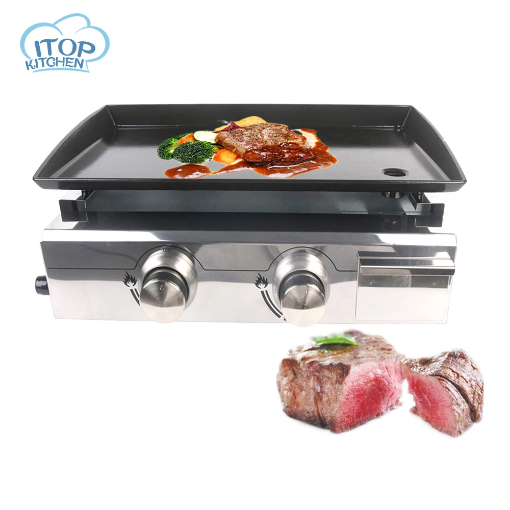 ITOP Gas Plancha BBQ 2 Burner BBQ Grill Stainless Steel & Enameled Cast