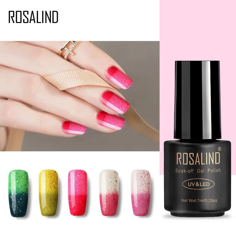 Черная бутылка для ногтей ROSALIND Gel 1S 7 мл хамелеон изменяющийся от температуры Гель