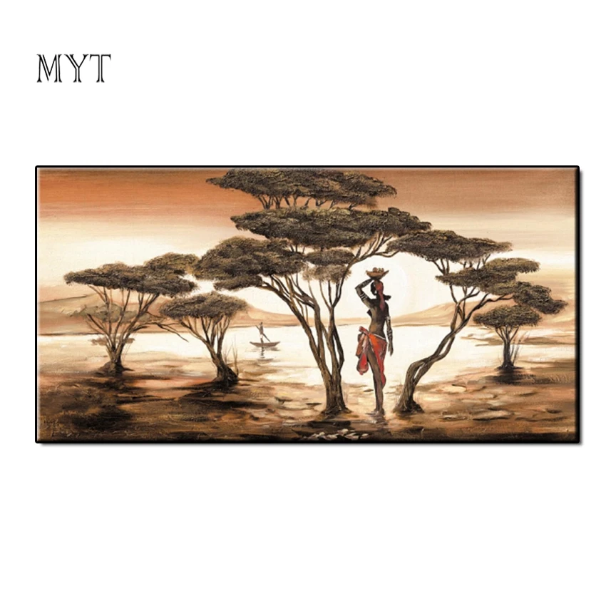

MYT Africa Autumn Landscape Painting High Quality Abstract Oil Painting On Canvas Home Decor Tree Wall Pictures Unframed