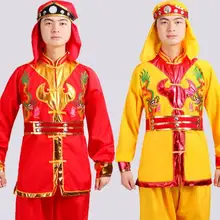 Китайский танец льва костюм играя барабан мужчины этнические танцевальные представления барабан с поясным ремнем Yangko одежда