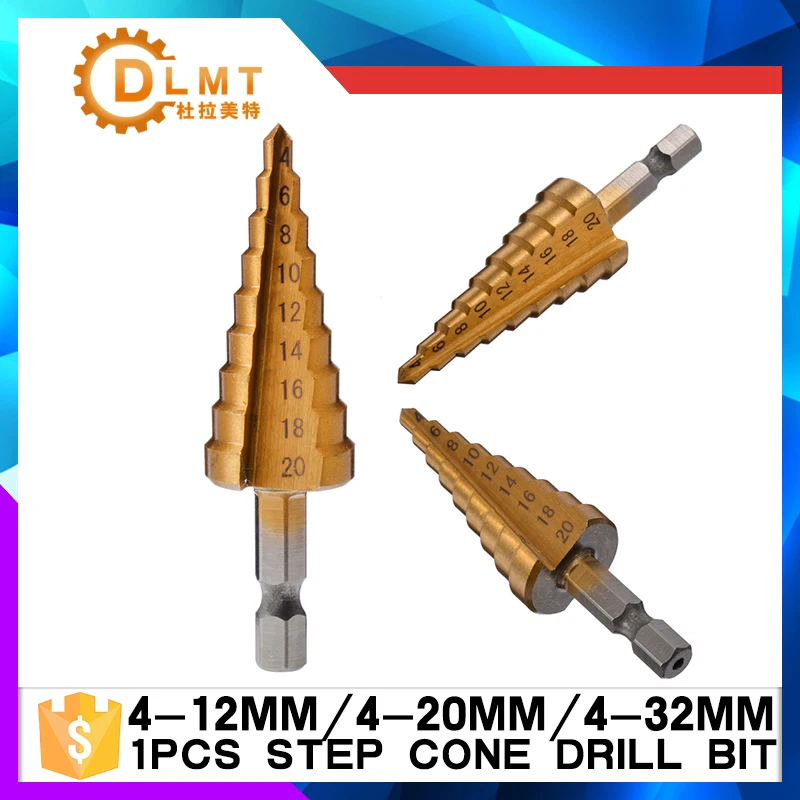 1 шт. шаговый конус HSS Сверло Набор 4-12/4-20/4-32 мм титановое покрытие Деревообработка отверстие фреза