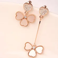 Heart Earring Hot Sale New Fashion Elegant Woman Clover Short Long Crystal Heart Leaf Earring