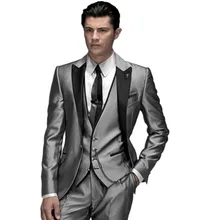 Изготовленный На Заказ Для мужчин костюмы Мода Блестящий серебряный 3 предмета Для Мужчин's Костюмы Slim fits костюмы жениха Свадебные парадный смокинг костюмы