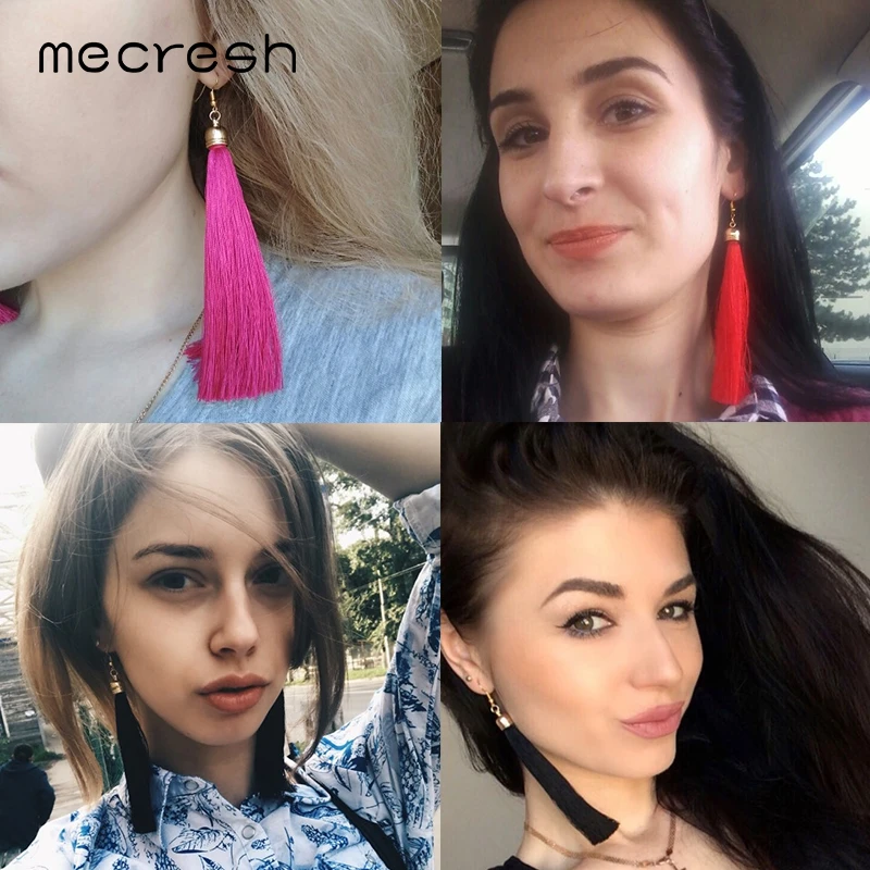 Женские длинные серьги кисточки с бахромой Mecresh красные синие черные богемные