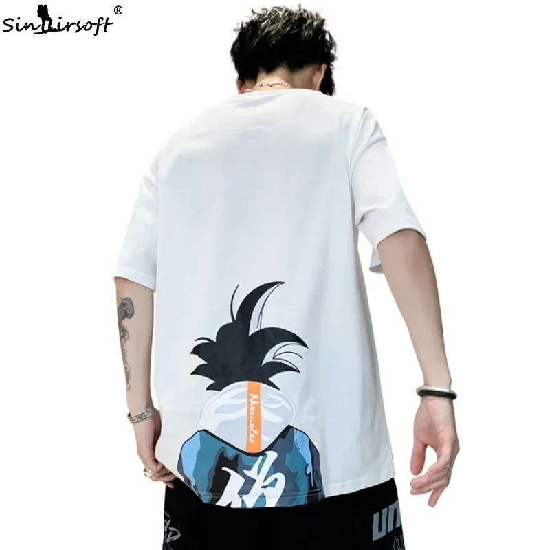 

Cotton Casual Cartoon Print Shirt Men's Dragon Ball O-neck Short Sleeve T-Shirt Men's Summer Street Dress Top Fashion Sale