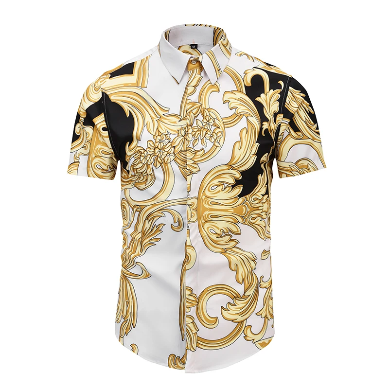 

Brand New Luxury palace Men Shirt Men's Fashion Dress Shirts slim fit Casual Short sleeve Cotton Shirts 3D printing Shirt D6085