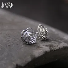 JINSE S925 Pure Silver Fully-Jewelled Earrings Rose Flower Shaped Earring Hollow Out Design Elegant Stud Earring 11mm JINSE S925 Pure Silver Fully-Jewelled Earrings Rose Flower Shaped Earring Hollow Out Design Elegant Stud Earring 11mm