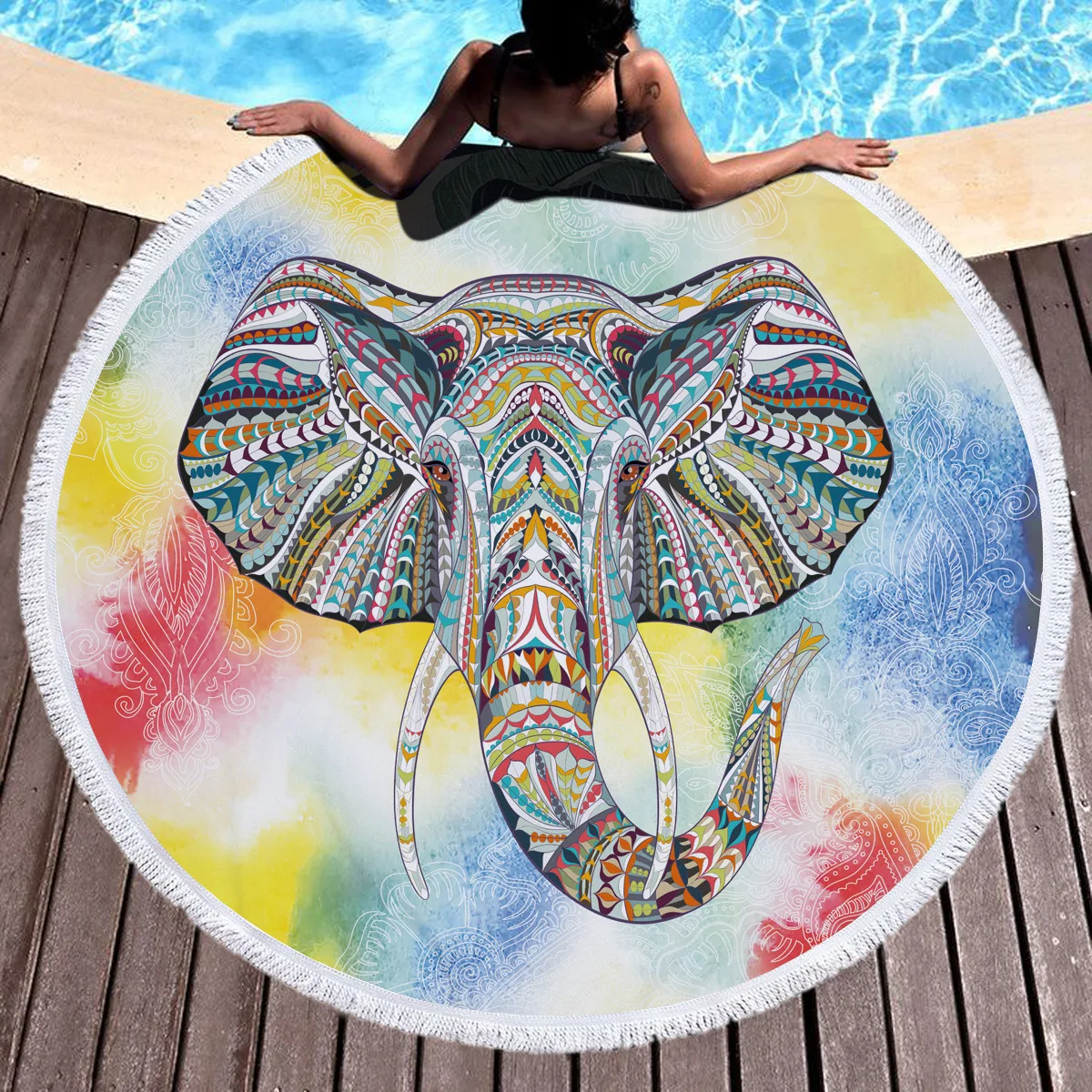 Домашний текстиль круглый пляжный коврик кисточкой Индии Слон Богемия Стиль Национальный стиль микрофибры может использоваться как Пикник pad