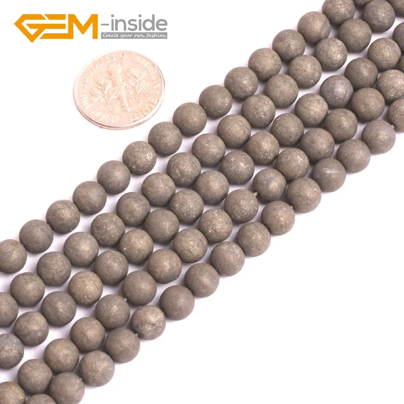 Natural Grey Pyrite Gemstone Frost Matte Round Beads 15" 4mm 6mm 8mm 10mm 12mm 
