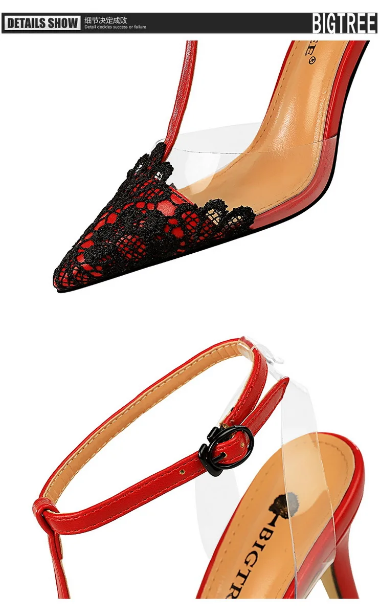 BIGTREE/новые стильные женские туфли-лодочки женская обувь на высоком каблуке Женская обувь с цветочным кружевом обувь с пряжкой женские летние сандалии женская обувь для вечеринок