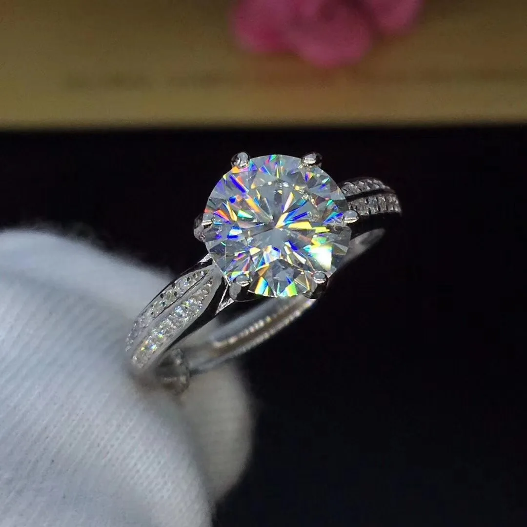 Круглое серебряное кольцо Moissanite 1ct D VVS роскошное свадебное кольцо Moissanite для женщин