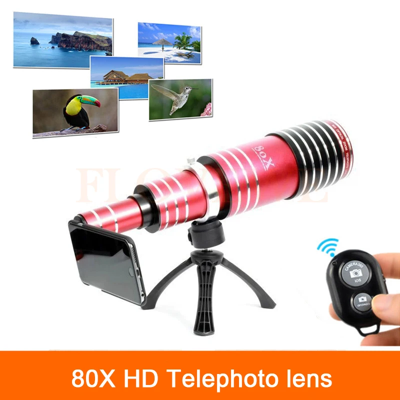 

2017 Newest 80X Metal Telephoto Zoom Lens For iPhone 5 5s 6 6s 7 Plus Samsung Telescope Phone Camera Lentes Bluetooth control