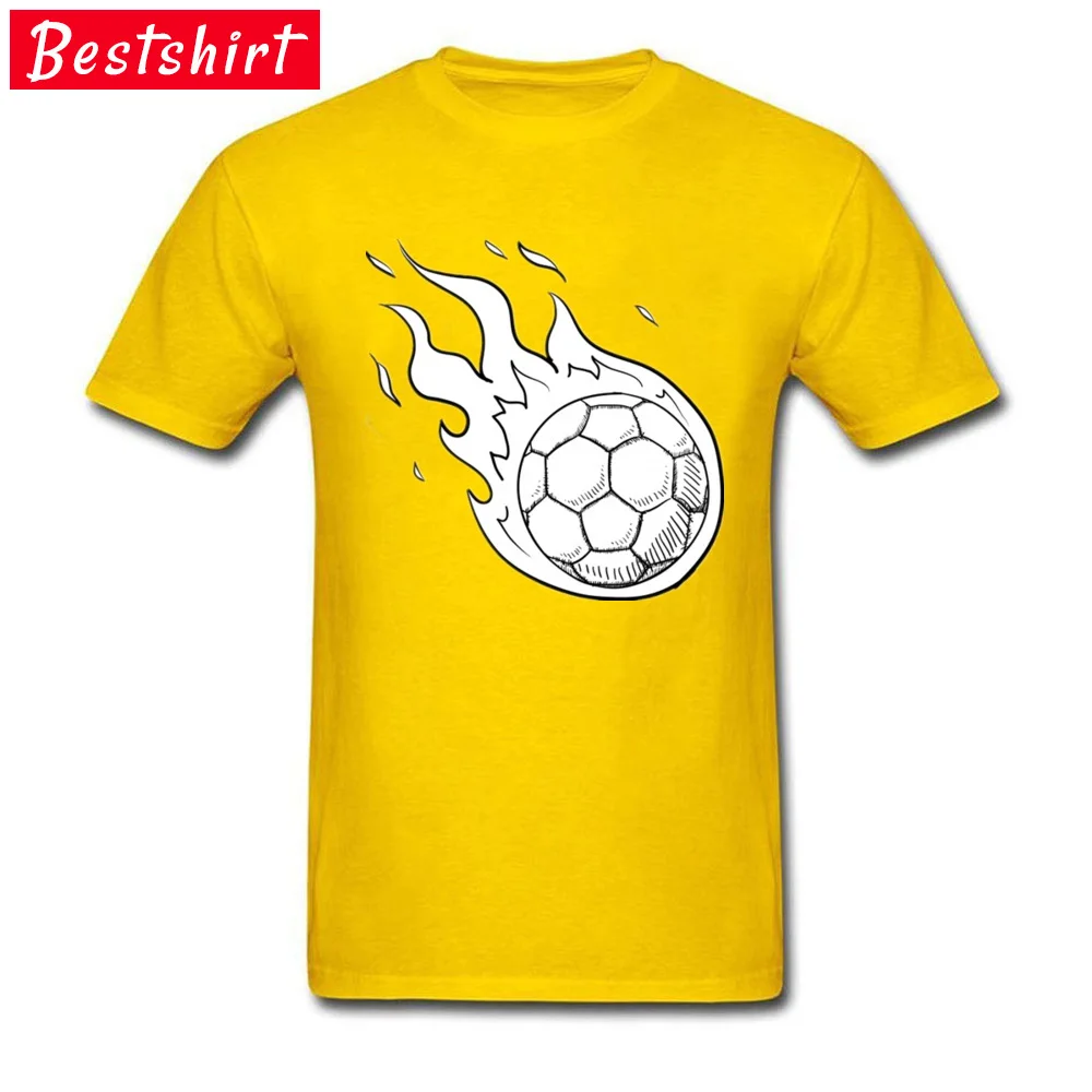 Soccer Ball Flames Round Collar T Shirt Summer Tops Shirts Short Sleeve Cute All Cotton Normal Tops Tees Design Mens Soccer Ball Flames  yellow