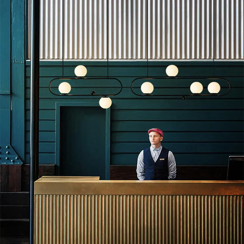 Industrial Style Art Swing Buckle Design Pendant Light Nordic Retro Glass Ball Restaurant Parlor Coffee Shop Light Fixtures