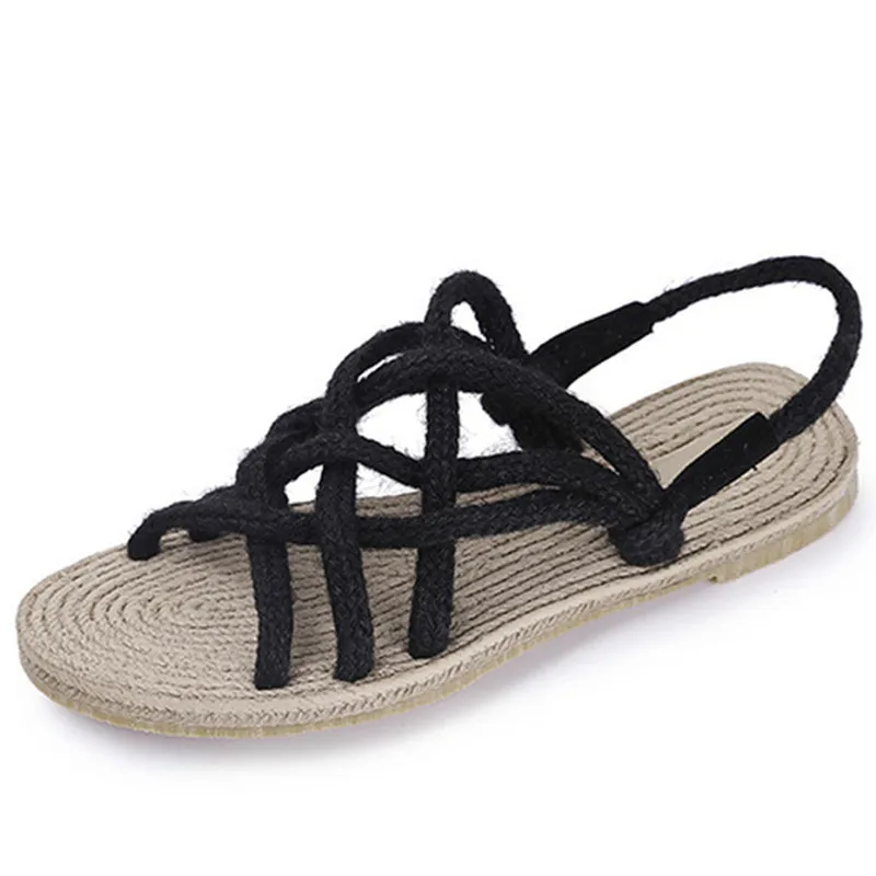 

BRKWLYZ Weaving Flat Shoes Casuals Gladiator Women Casual Sandals Women Summer Shoes Concise Strap Beach Shoes Hemp