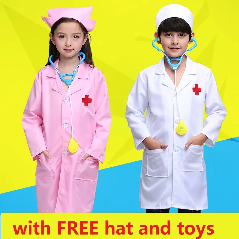

Wholesale Children Playgorund role play kids white doctor costum girlsnursing coat cosplay costume with free toys