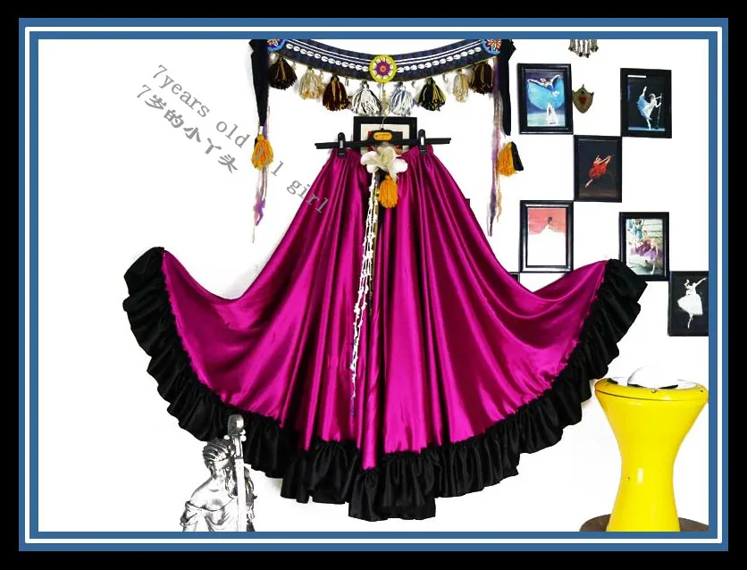

Flamenco skirt tribal belly dance Satin silk 22yards skirt with border FH7-11