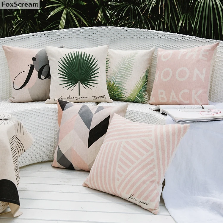 

Tropical Decorative Pillows Pink Geometric Sofa Decorative Cushions Covers Home Decor Leaf Palm Throw Pillows Cases for sofa